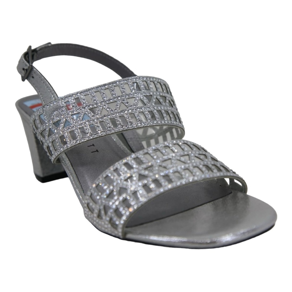 Karen Scott Desiah Embellished Silver Slingback Chunky Heel Sandals